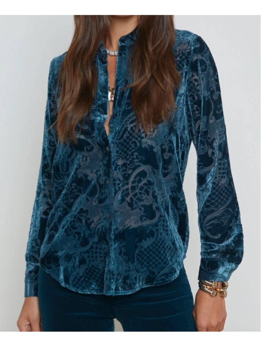 L'Agence  laurent blouse deep teal rococo jewel toned velvet size XS NWT $395